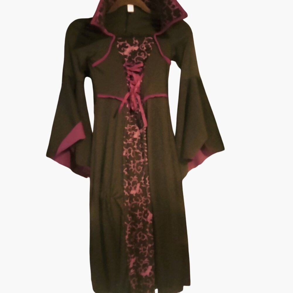 Gothic Dress Bell Sleeves Black Purple Lace Up Corset Halloween Costume Girls M